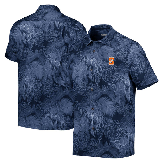 Men's Tommy Bahama Navy Syracuse Orange Coast Luminescent Fronds IslandZone Button-Up Camp Shirt