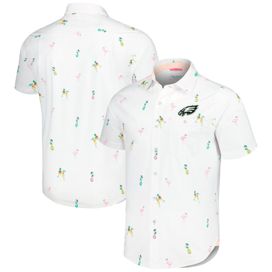 Men's Tommy Bahama White Philadelphia Eagles Nova Wave Flocktail Button-Up Shirt