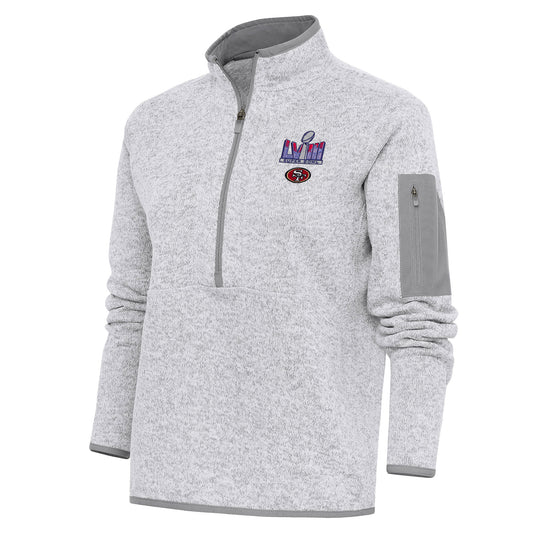 Women's Antigua Heather Gray San Francisco 49ers Super Bowl LVIII Fortune Half-Zip Pullover Jacket