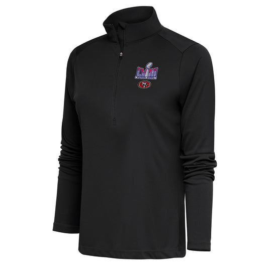 Women's Antigua Black San Francisco 49ers Super Bowl LVIII Tribute Half-Zip Jacket