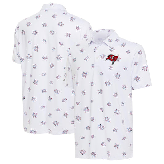 Men's Antigua White Tampa Bay Buccaneers Fireworks Polo