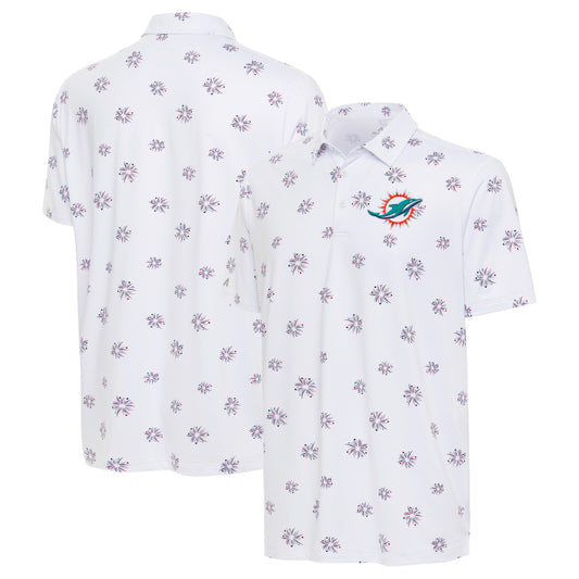 Men's Antigua White Miami Dolphins Fireworks Polo