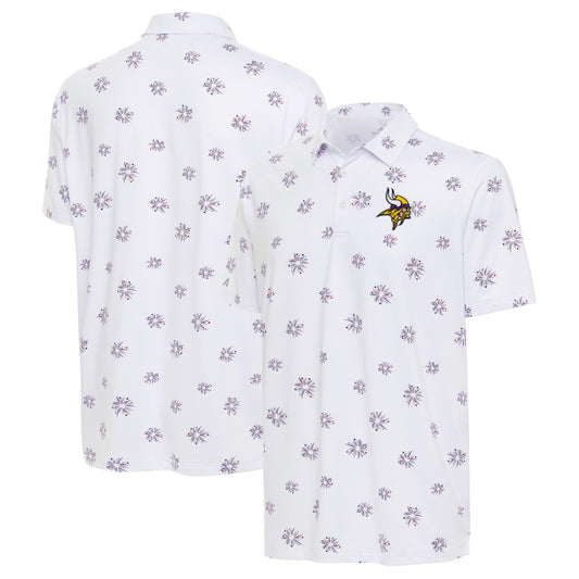 Men's Antigua White Minnesota Vikings Fireworks Polo