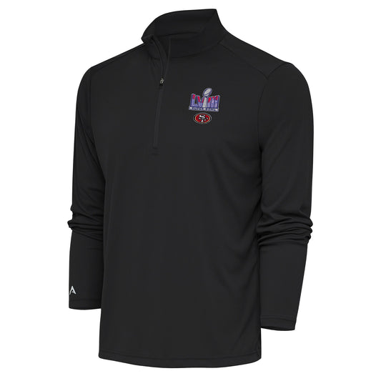 Men's Antigua Charcoal San Francisco 49ers Super Bowl LVIII Tribute Quarter-Zip Sweatshirt