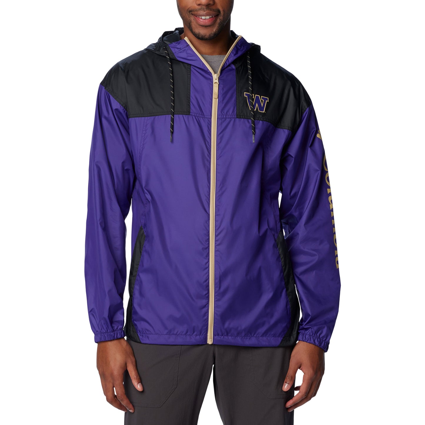 Men's Columbia Purple Washington Huskies Flash Challenger Omni-Shade Full-Zip Windbreaker Hoodie Jacket