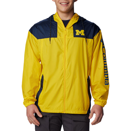 Men's Columbia Maize Michigan Wolverines Flash Challenger Omni-Shade Full-Zip Windbreaker Hoodie Jacket