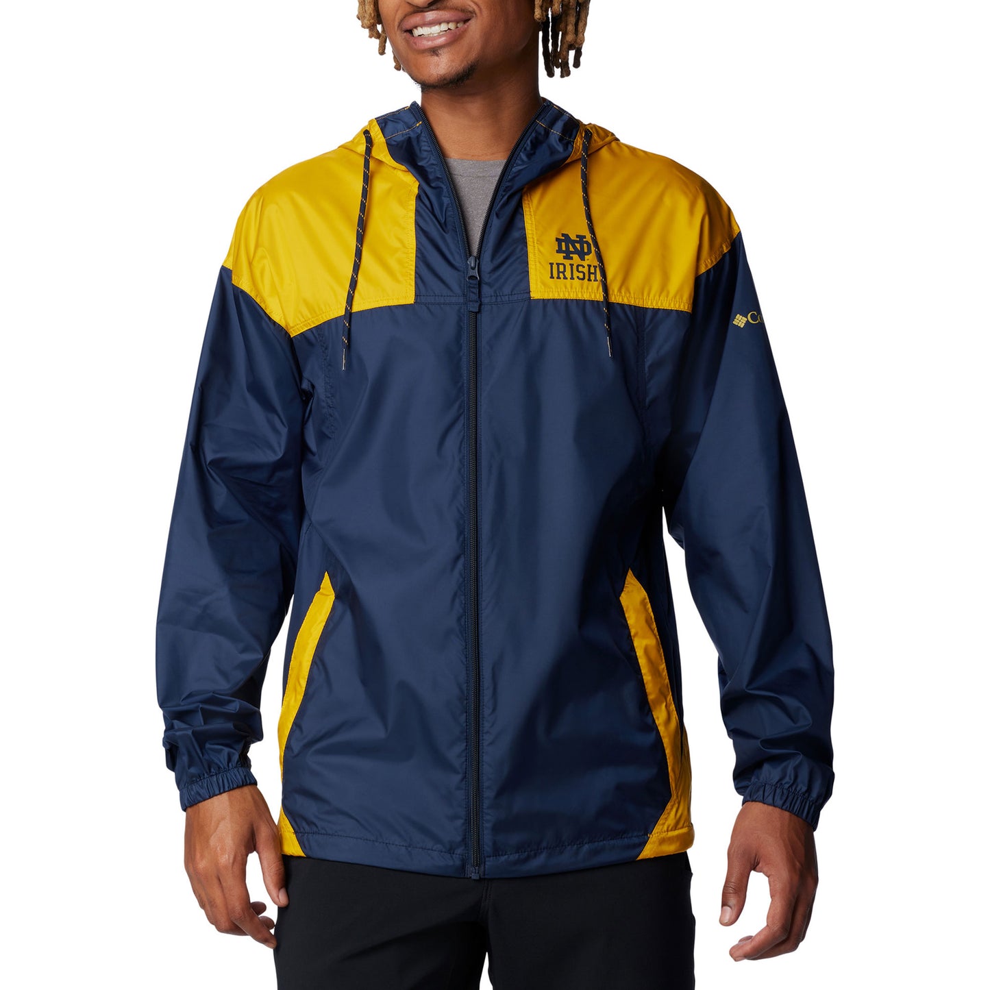 Men's Columbia Navy Notre Dame Fighting Irish Flash Challenger Omni-Shade Full-Zip Windbreaker Hoodie Jacket