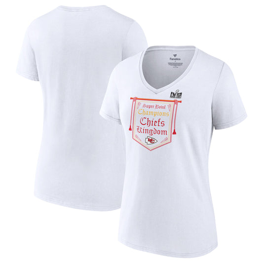 Women's Fanatics  White Kansas City Chiefs Super Bowl LVIII Champions On Top V-Neck T-Shirt