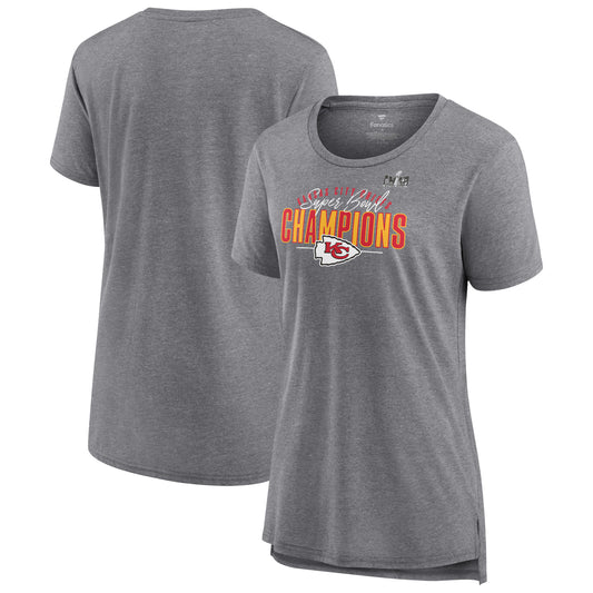 Women's Fanatics  Heather Gray Kansas City Chiefs Super Bowl LVIII Champions Prestigious Run Tri-Blend T-Shirt