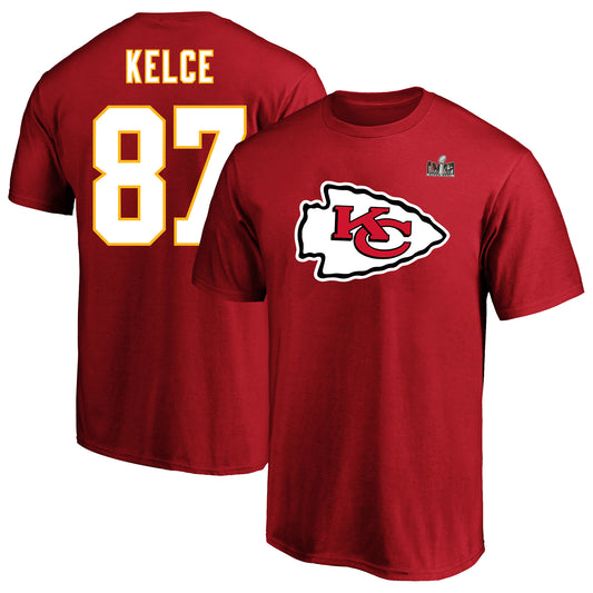 Men's Fanatics Travis Kelce Red Kansas City Chiefs Super Bowl LVIII Big & Tall Player Name & Number T-Shirt