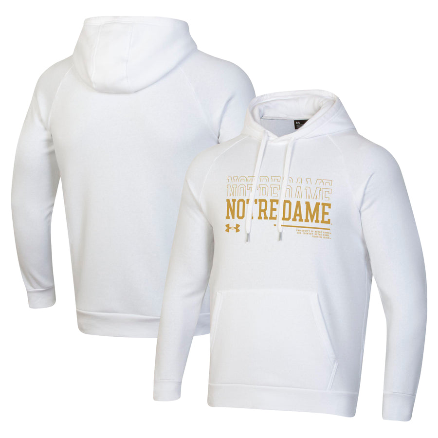 Men's Under Armour White Notre Dame Fighting Irish 2024 Sideline Wordmark Rival Pullover Hoodie