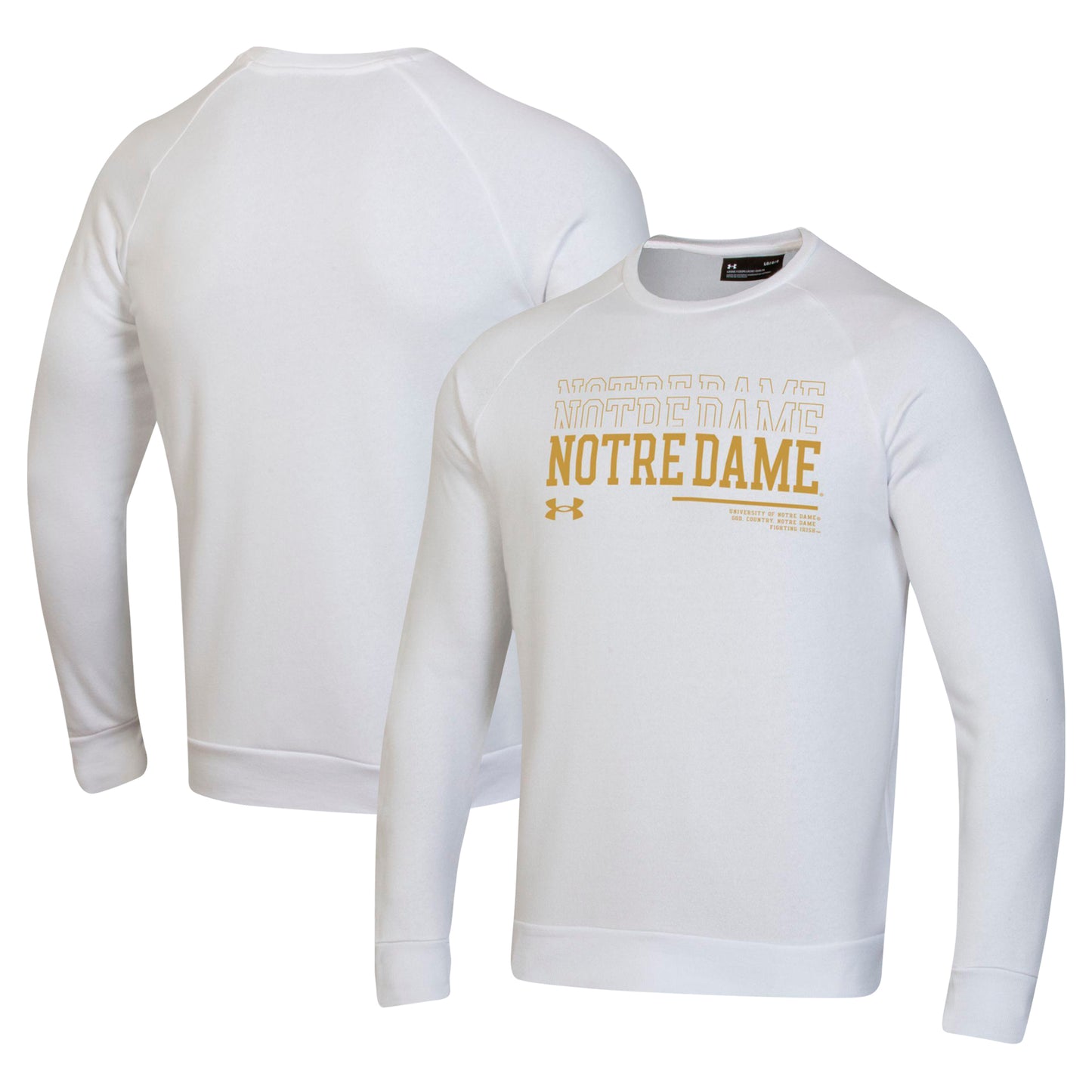 Men's Under Armour White Notre Dame Fighting Irish 2024/25 Sideline Wordmark Rival Raglan Pullover Sweatshirt