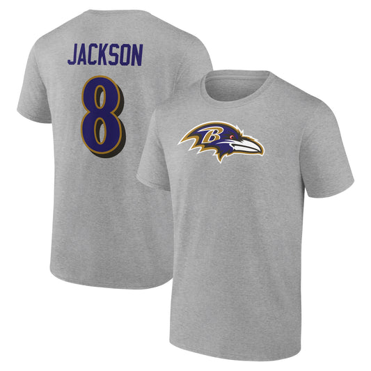 Men's Lamar Jackson Gray Baltimore Ravens Icon Player Name & Number T-Shirt