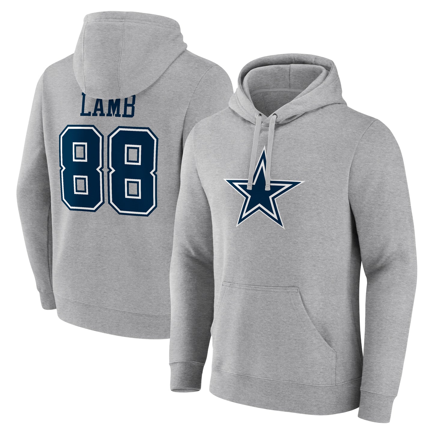 Men's CeeDee Lamb Gray Dallas Cowboys Icon Player Name & Number Pullover Hoodie