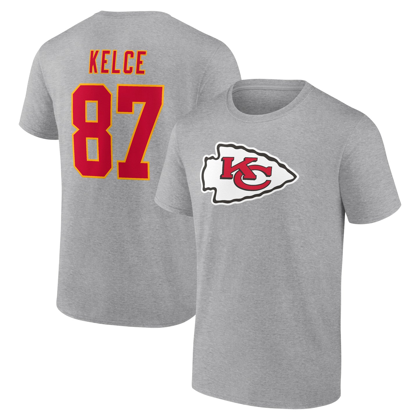 Men's Travis Kelce Gray Kansas City Chiefs Icon Player Name & Number T-Shirt