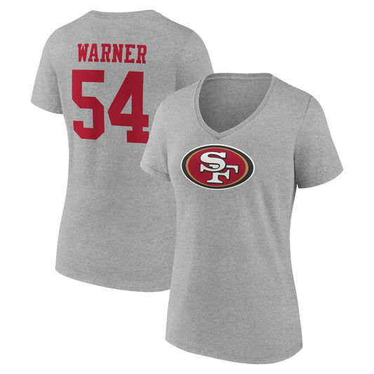 Women's Fred Warner Gray San Francisco 49ers Icon Player Name & Number V-Neck T-Shirt