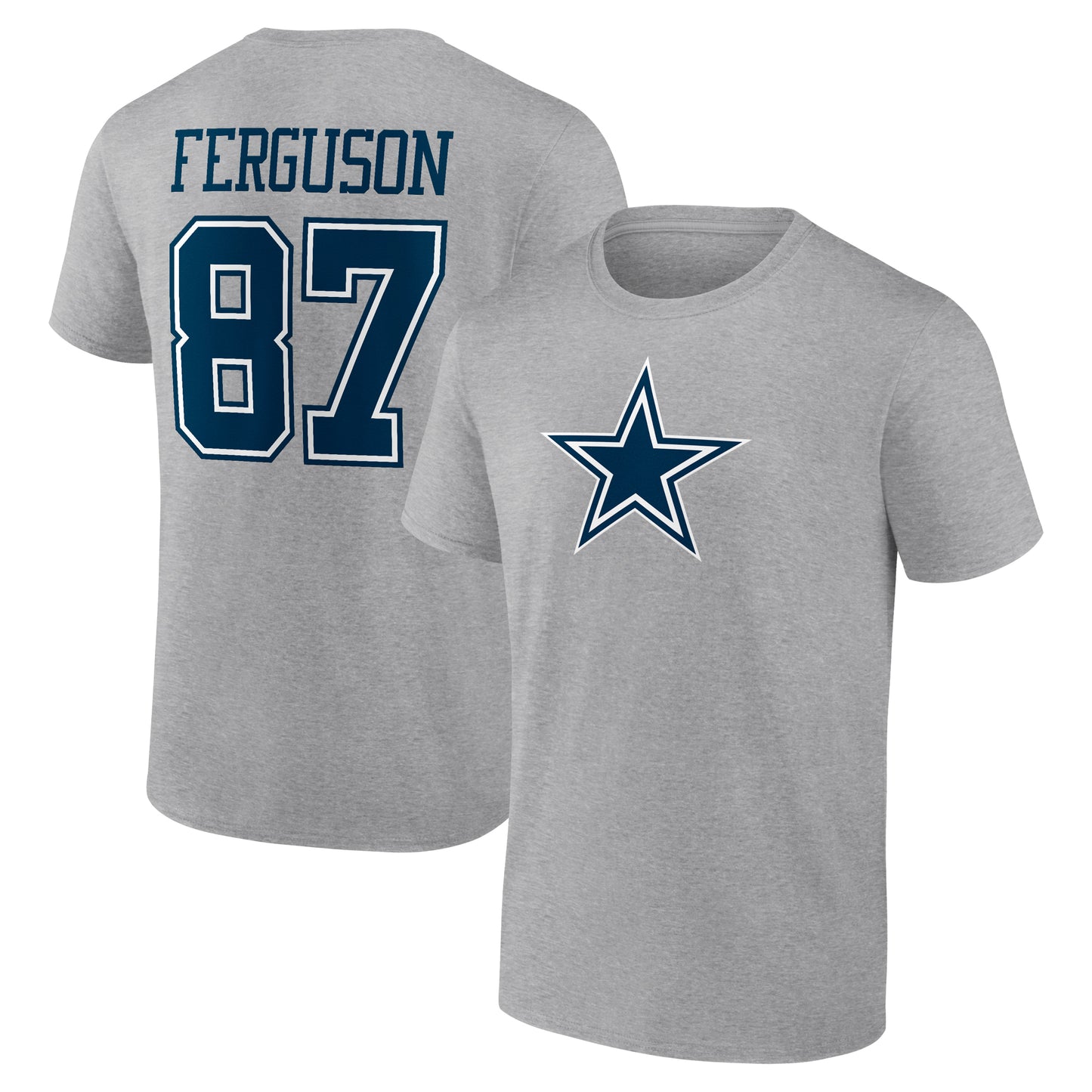 Men's Jake Ferguson Gray Dallas Cowboys Icon Player Name & Number T-Shirt