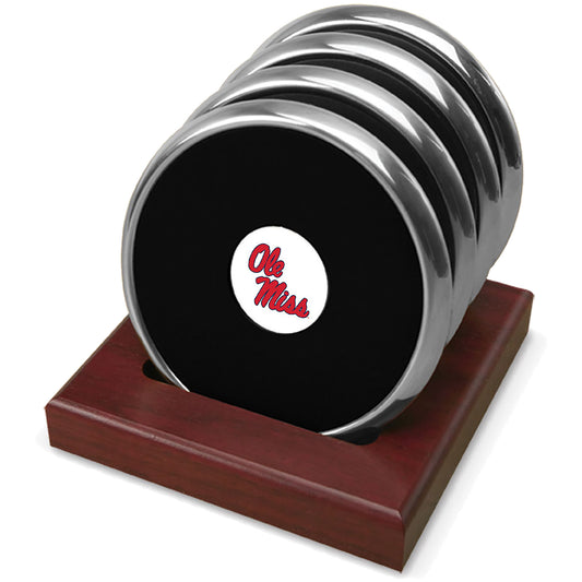 Silver Ole Miss Rebels 4-Pack Coaster Set