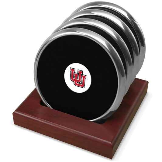 Silver Utah Utes 4-Pack Coaster Set