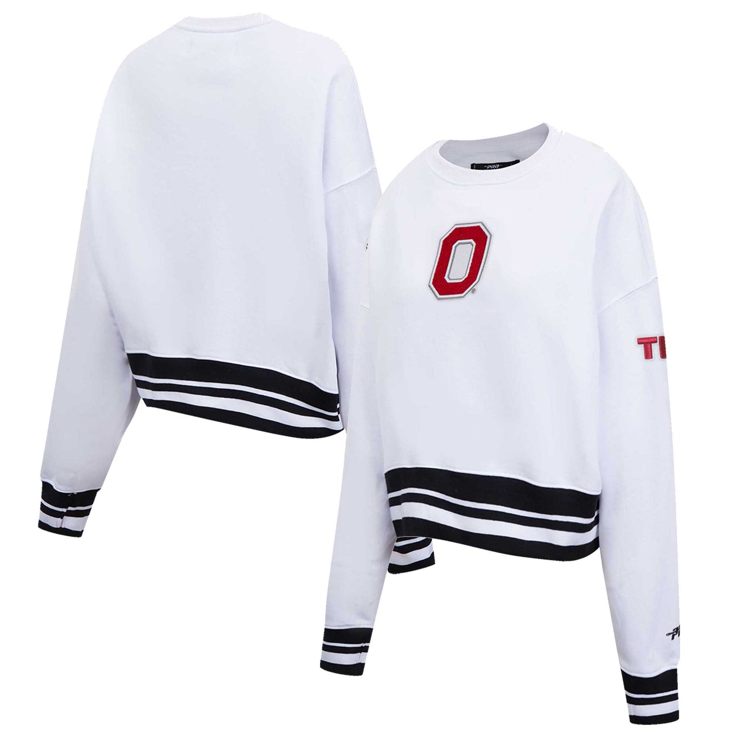 Women's Pro Standard White Ohio State Buckeyes Classic Rib Fleece Cropped Crewneck Pullover Sweatshirt