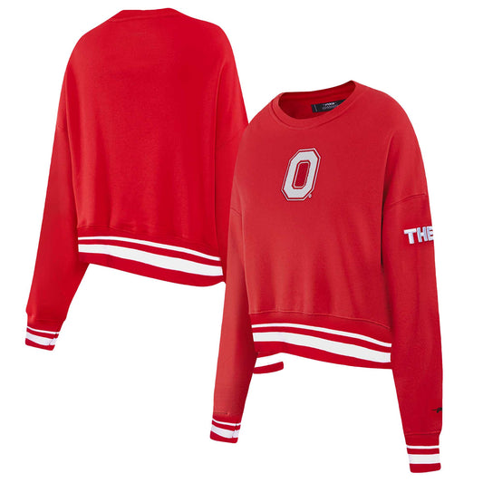 Women's Pro Standard Scarlet Ohio State Buckeyes Classic Rib Fleece Cropped Crewneck Pullover Sweatshirt