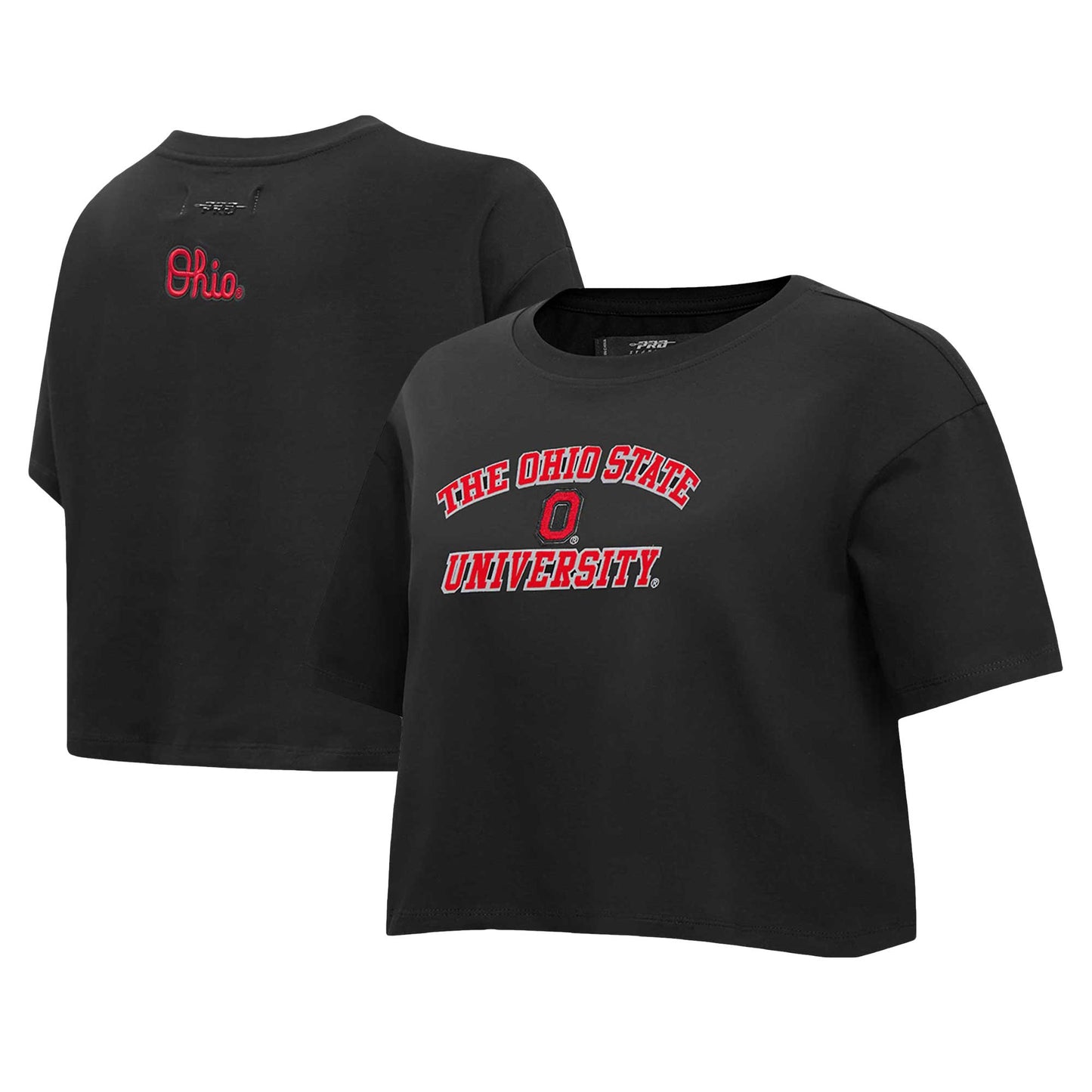 Women's Pro Standard Black Ohio State Buckeyes Classic Single Jersey Cropped Boxy T-Shirt