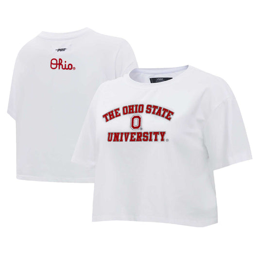 Women's Pro Standard White Ohio State Buckeyes Classic Single Jersey Cropped Boxy T-Shirt