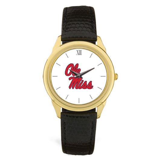 Men's Black Ole Miss Rebels Leather Watch