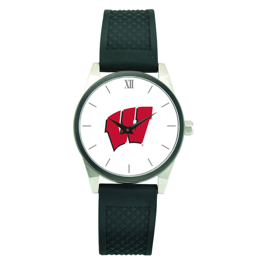 Men's Black Wisconsin Badgers Silicone Strap Wristwatch