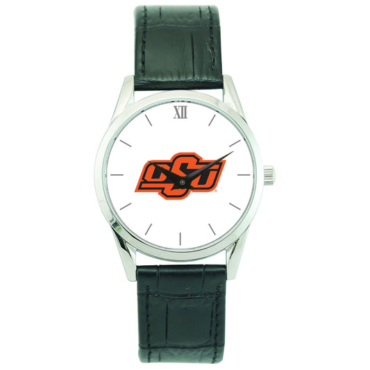 Men's Silver Oklahoma State Cowboys Stainless Steel Watch with Leather Band