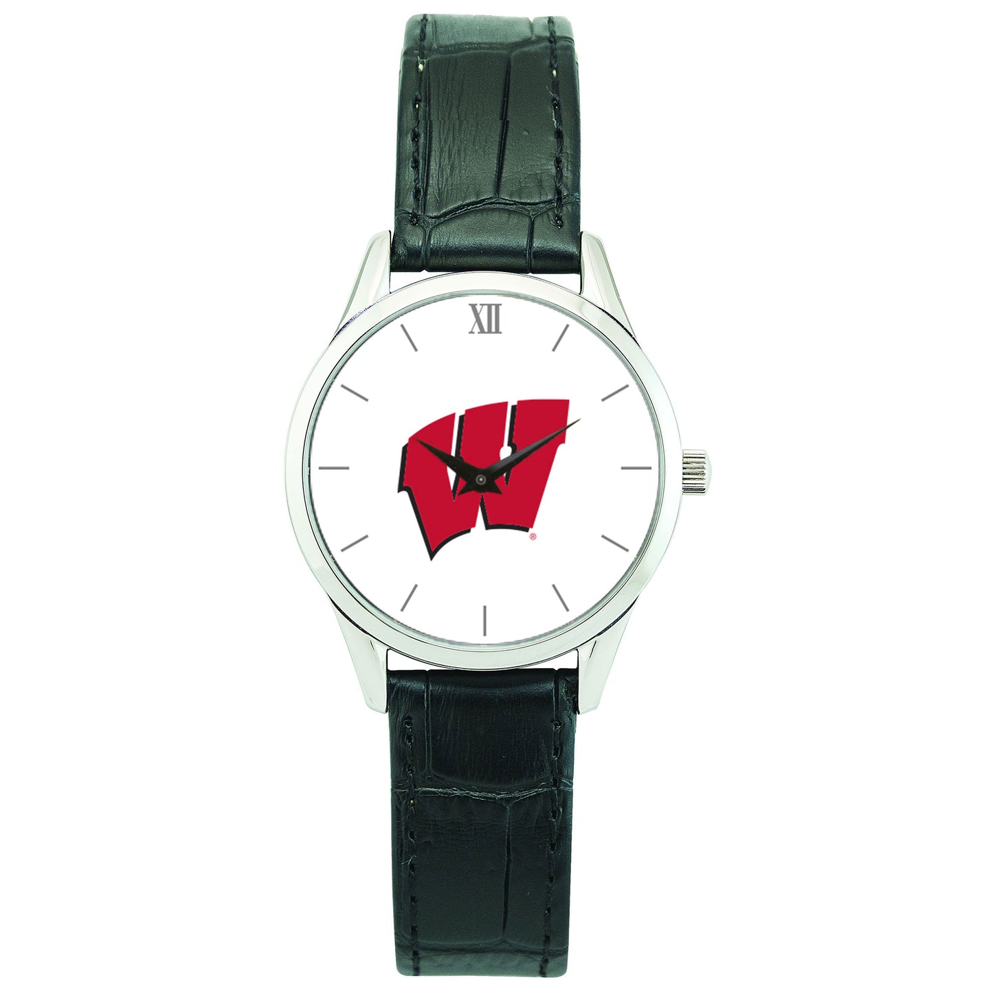 Women's Silver Wisconsin Badgers Stainless Steel Watch with Leather Band