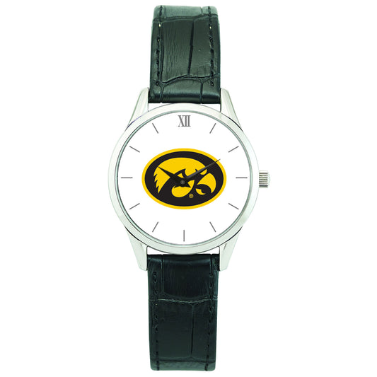 Women's Silver Iowa Hawkeyes Stainless Steel Watch with Leather Band