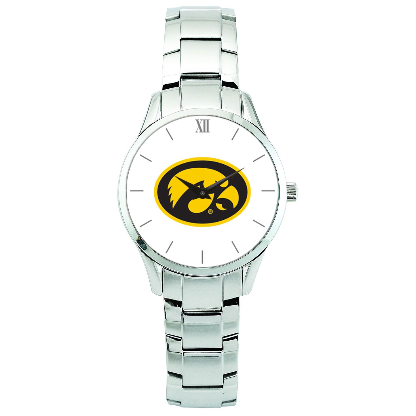 Men's Silver Iowa Hawkeyes Stainless Steel Wristwatch