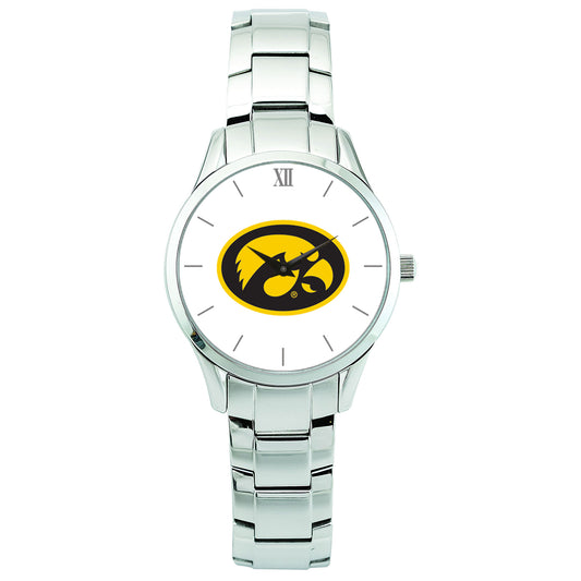 Women's Silver Iowa Hawkeyes Stainless Steel Bracelet Wristwatch