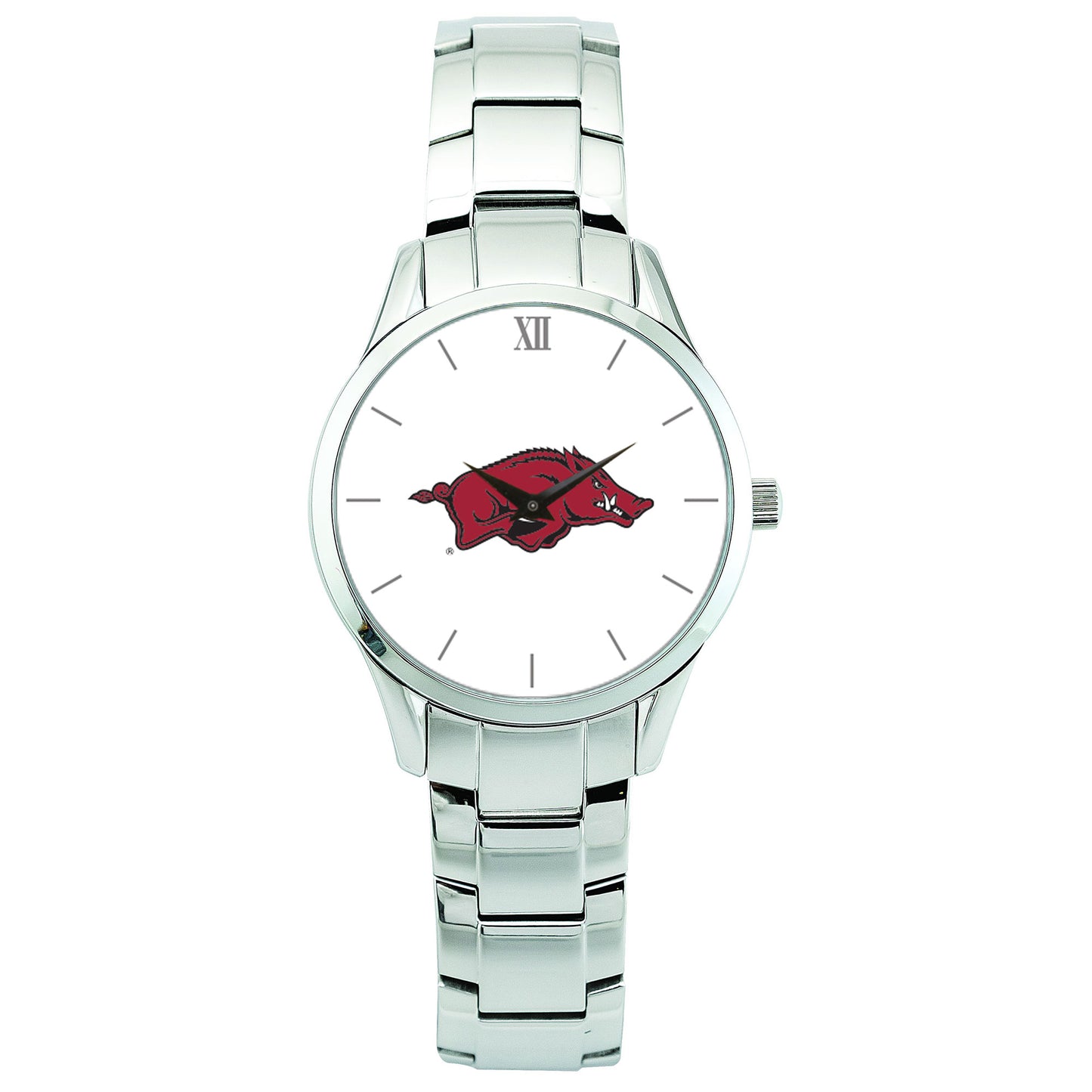 Women's Silver Arkansas Razorbacks Stainless Steel Bracelet Wristwatch