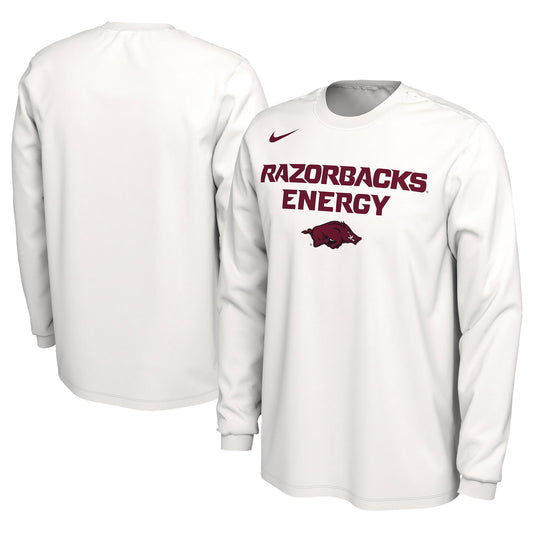 Unisex Nike  White Arkansas Razorbacks 2024 On-Court Bench Energy Long Sleeve T-Shirt