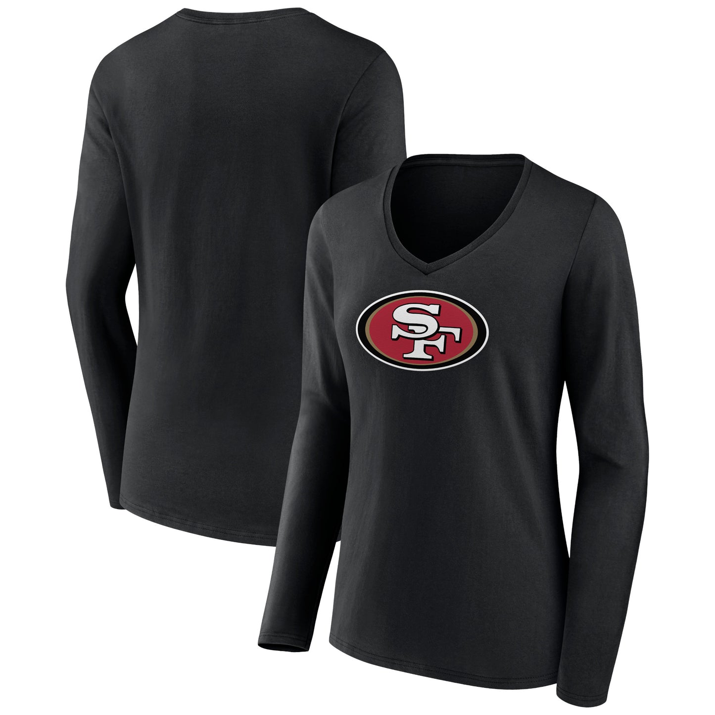 Women's Black San Francisco 49ers Primary Logo Long Sleeve V-Neck T-Shirt