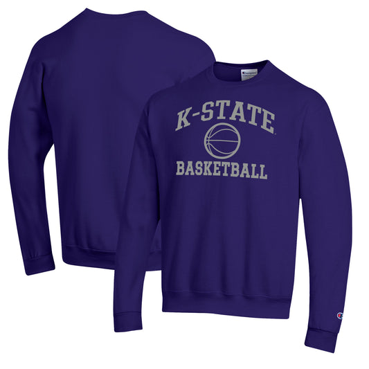 Men's Champion Purple Kansas State Wildcats Basketball Icon Pullover Crewneck Sweatshirt