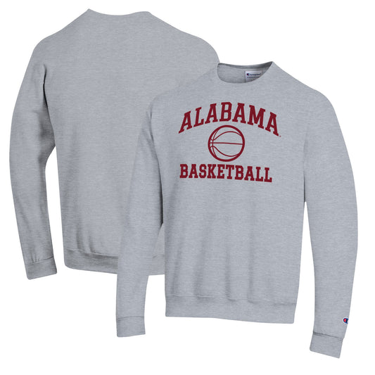 Men's Champion Heather Gray Alabama Crimson Tide Basketball Icon Pullover Crewneck Sweatshirt