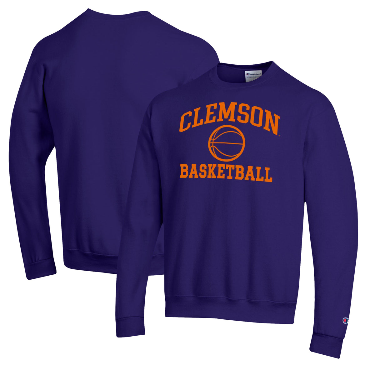 Men's Champion Purple Clemson Tigers Basketball Icon Pullover Crewneck Sweatshirt