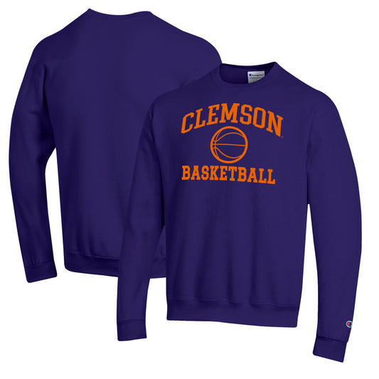 Men's Champion Purple Clemson Tigers Basketball Icon Pullover Crewneck Sweatshirt