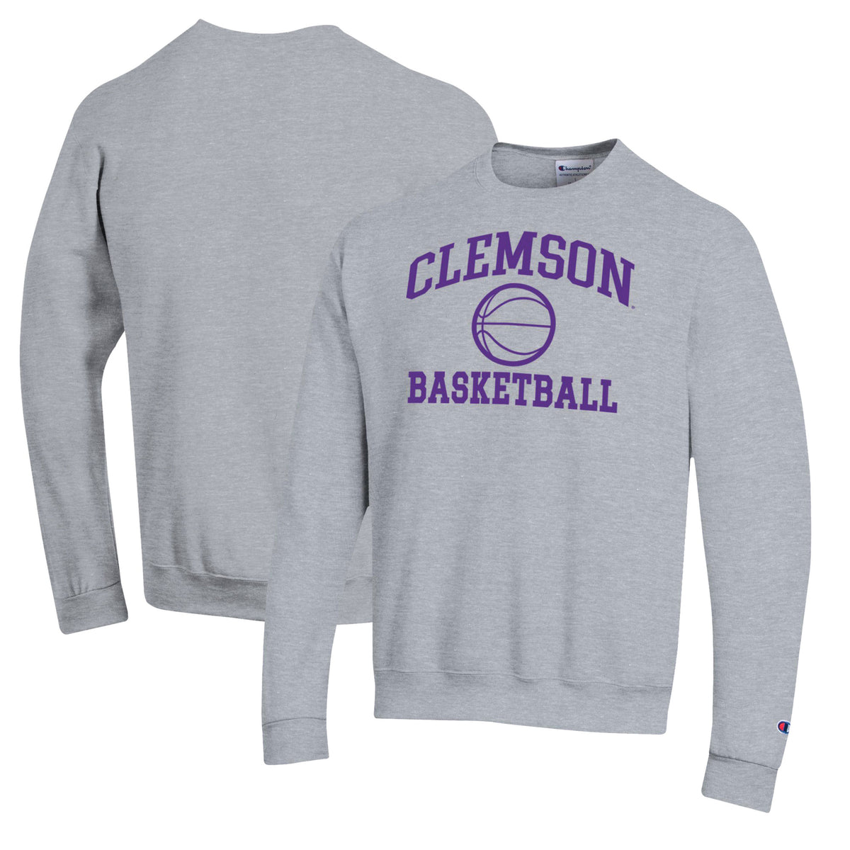 Men's Champion Heather Gray Clemson Tigers Basketball Icon Pullover Crewneck Sweatshirt