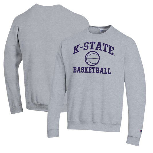 Men's Champion Heather Gray Kansas State Wildcats Basketball Icon Pullover Crewneck Sweatshirt