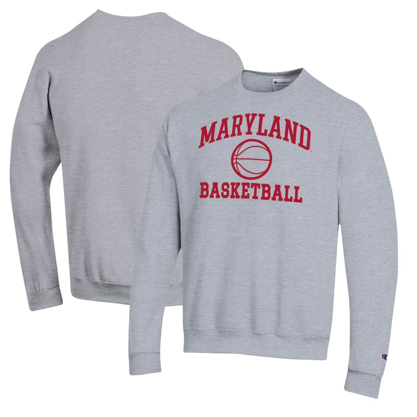 Men's Champion Heather Gray Maryland Terrapins Basketball Icon Pullover Crewneck Sweatshirt