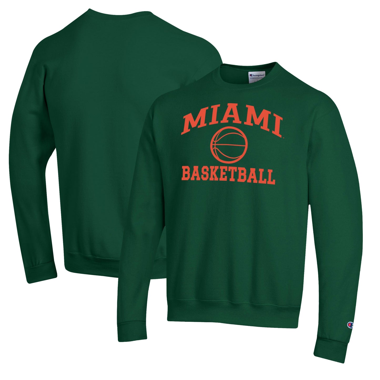 Men's Champion Green Miami Hurricanes Basketball Icon Pullover Crewneck Sweatshirt