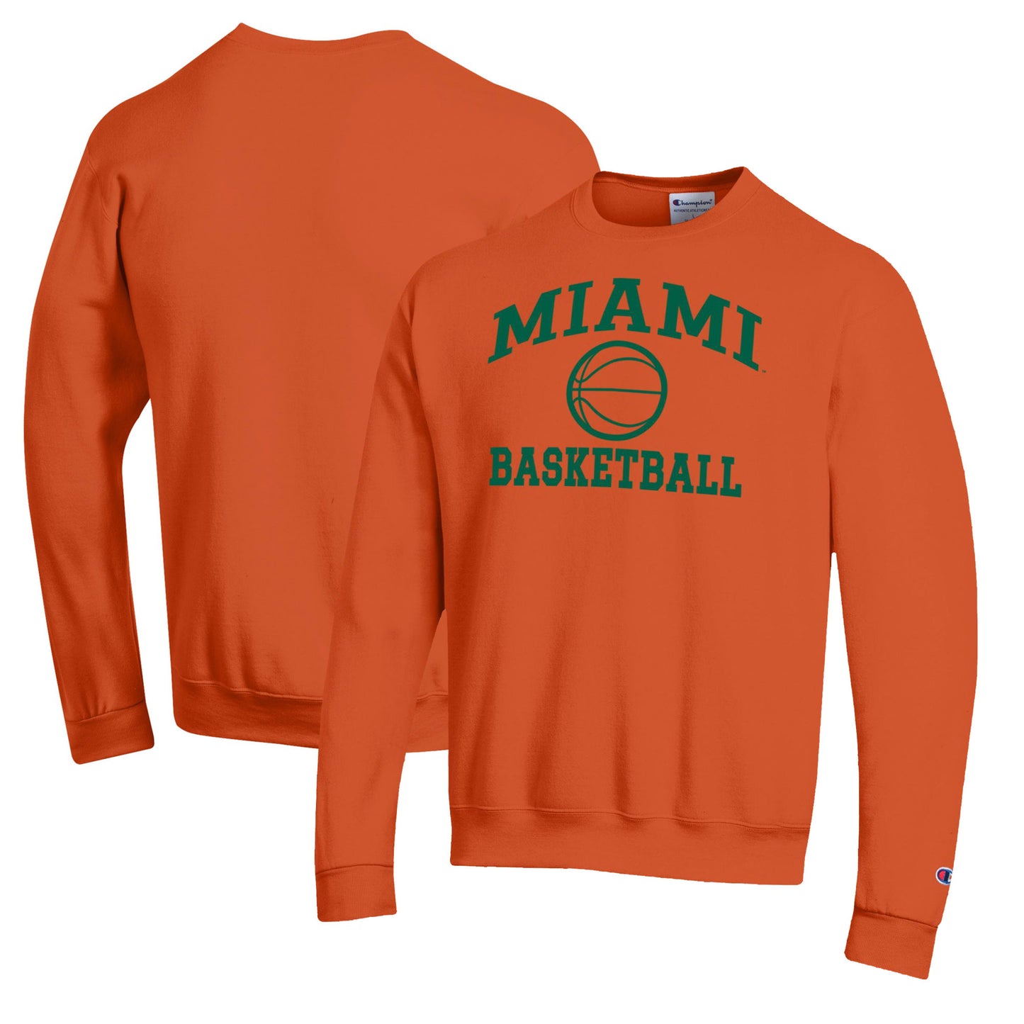 Men's Champion Orange Miami Hurricanes Basketball Icon Pullover Crewneck Sweatshirt