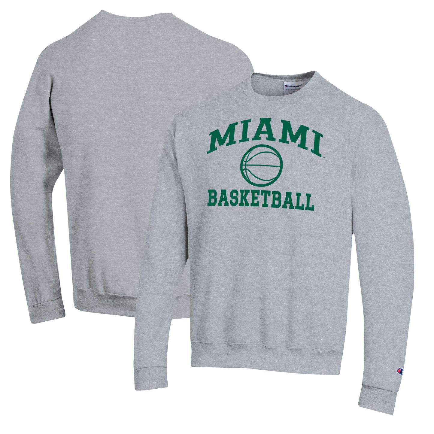 Men's Champion Heather Gray Miami Hurricanes Basketball Icon Pullover Crewneck Sweatshirt