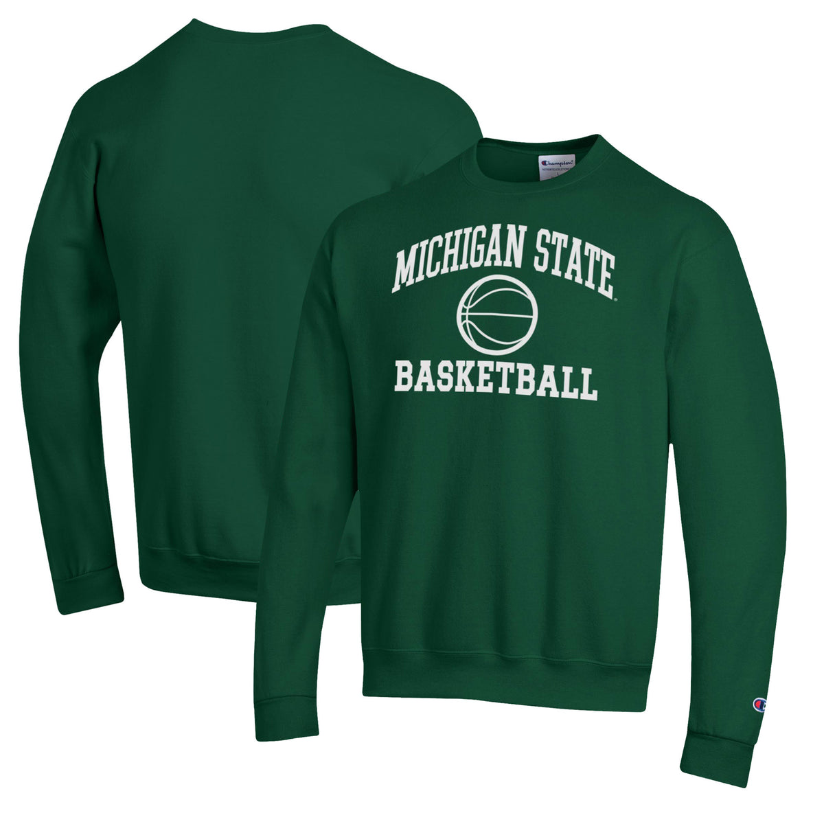 Men's Champion Green Michigan State Spartans Basketball Icon Pullover Crewneck Sweatshirt