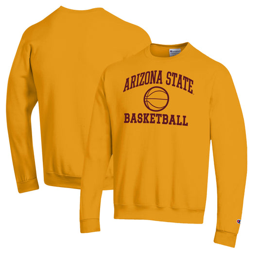 Men's Champion Gold Arizona State Sun Devils Basketball Icon Pullover Crewneck Sweatshirt