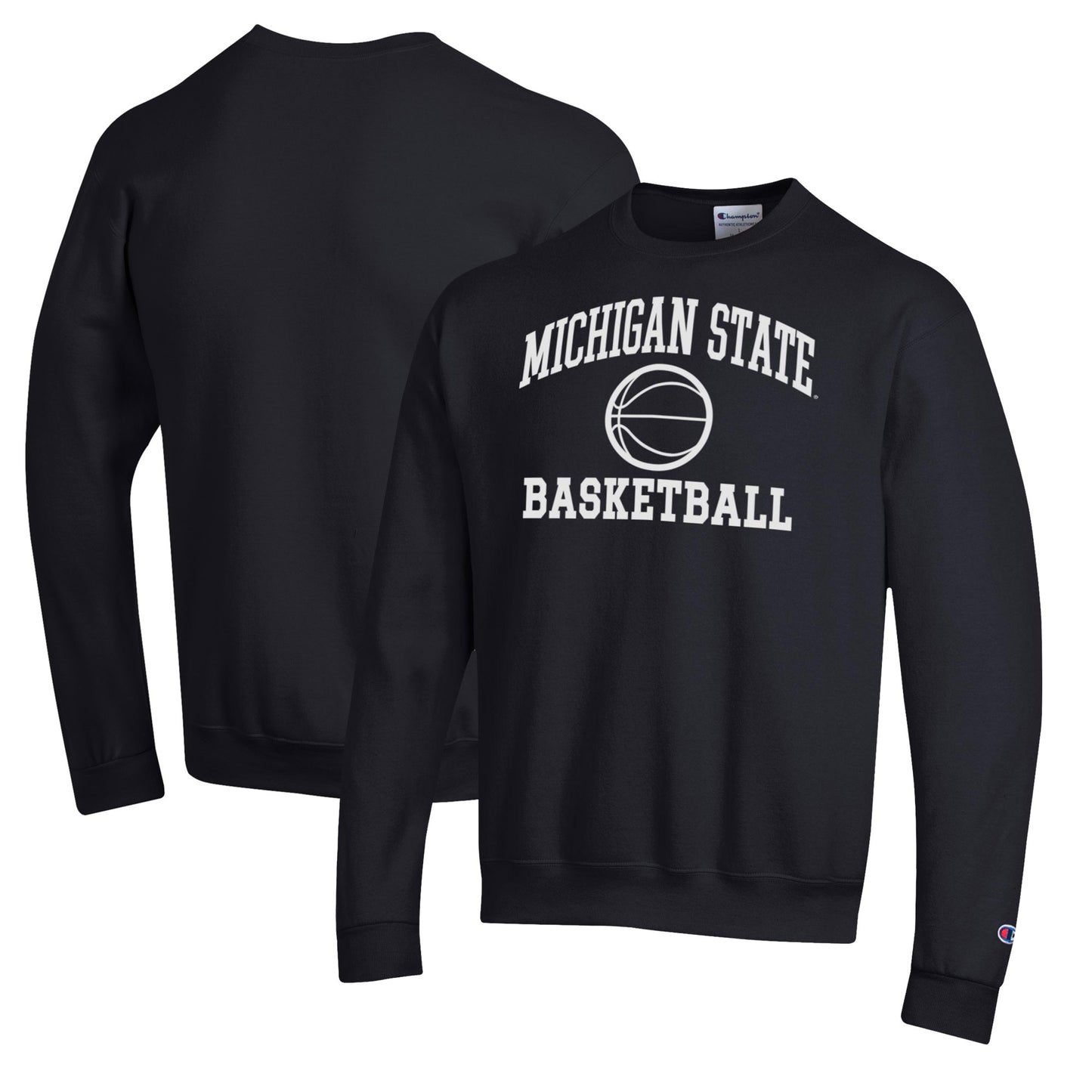 Men's Champion Black Michigan State Spartans Basketball Icon Pullover Crewneck Sweatshirt